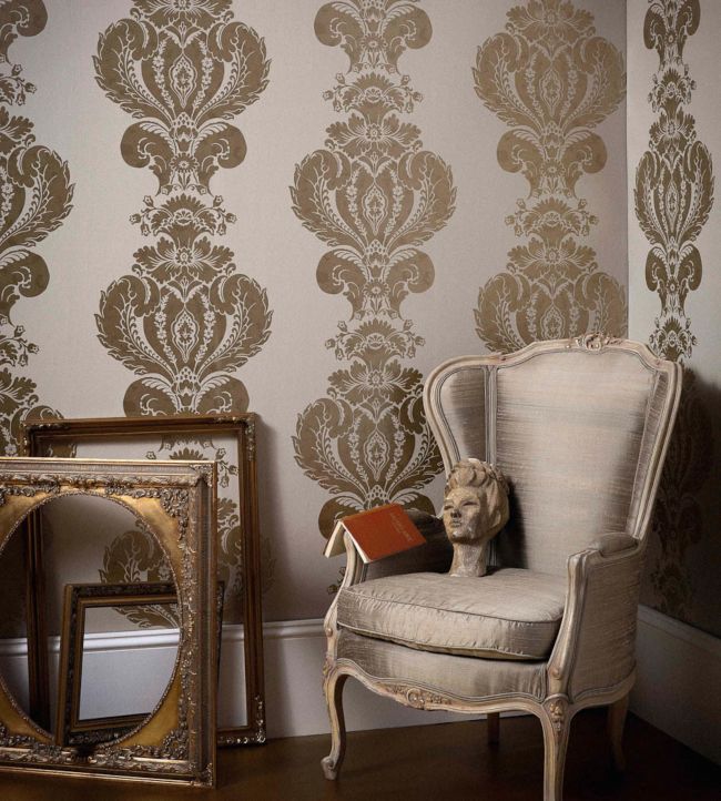 Baudelaire Wallpaper - Metallic Gold on Taupe - 94/1003