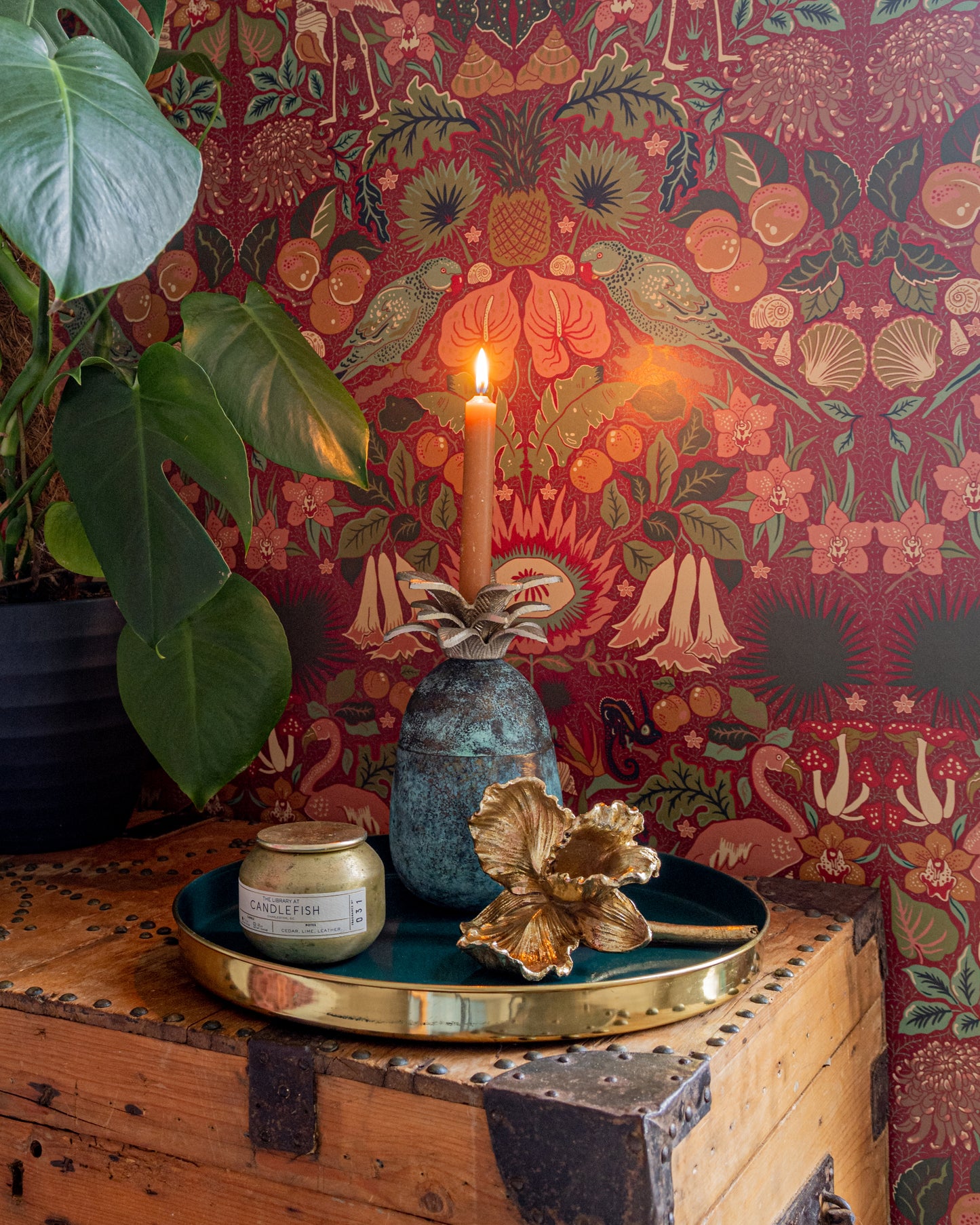 Oasis Fabric with Recycled Eco-Velvet - Red - Wear The Walls