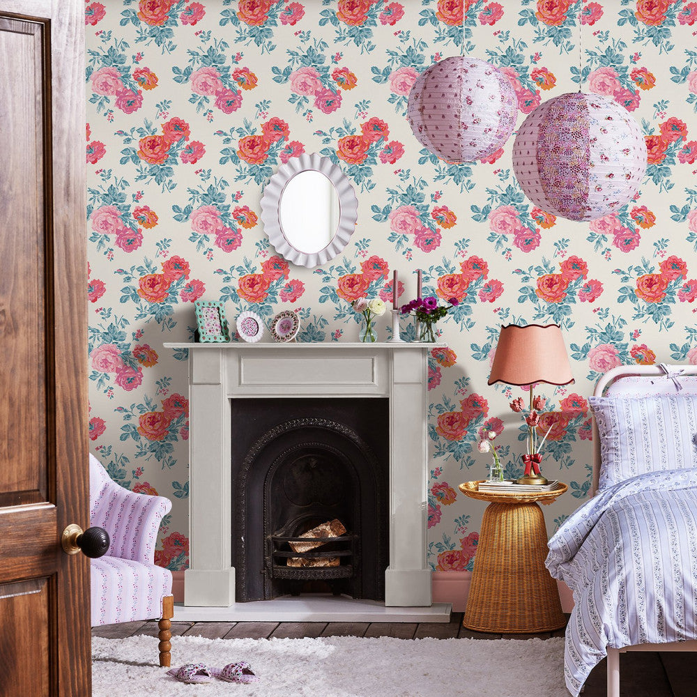 Archive Rose Wallpaper - Blue & Pink - 125495 - Cath Kidston