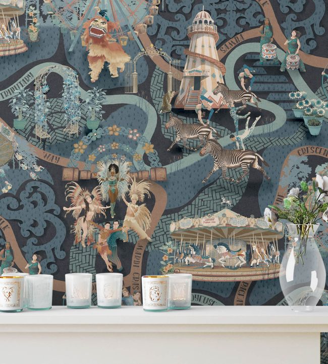 BMCF003-03D - Carnival Map Wallpaper - Sapphire - Brand McKenzie