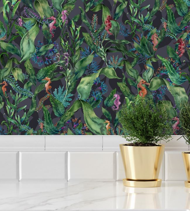 BMHD002-08B - Seahorse Mangrove Wallpaper - Noir - Brand McKenzie