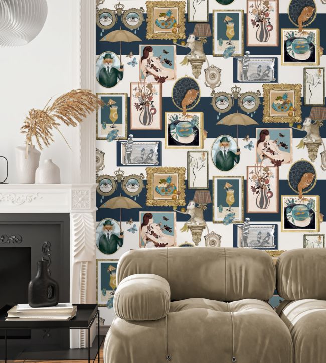 BMWL005-03D - Connecting Frames Wallpaper - Navy - Brand McKenzie