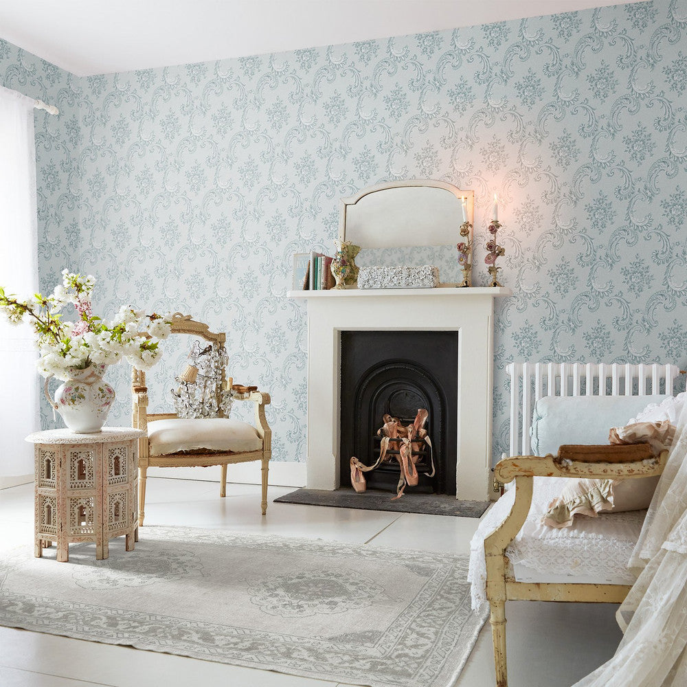 Boudoir Beauty Wallpaper - Blue - Shabby Chic