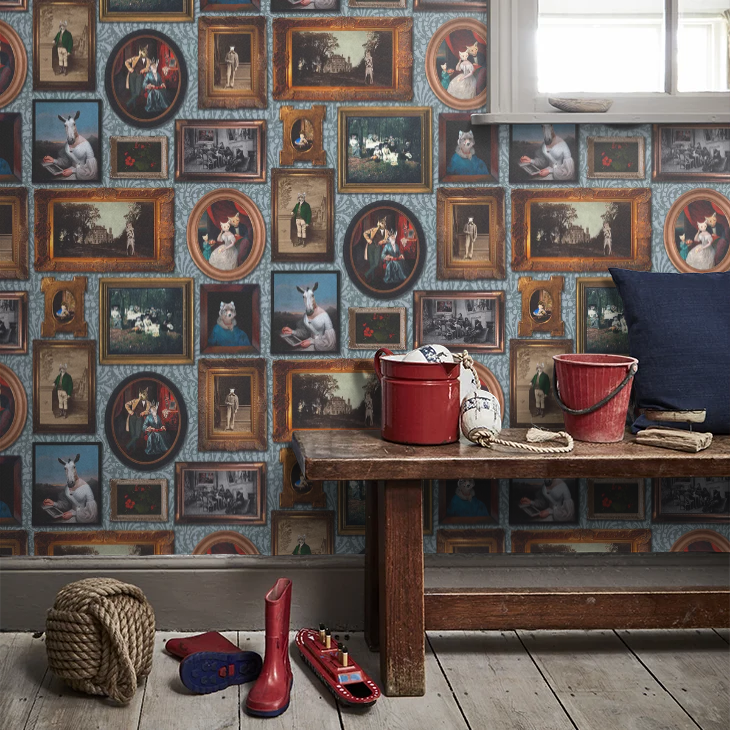 At The Art Gallery Wallpaper - Teal - The Graduate Collection