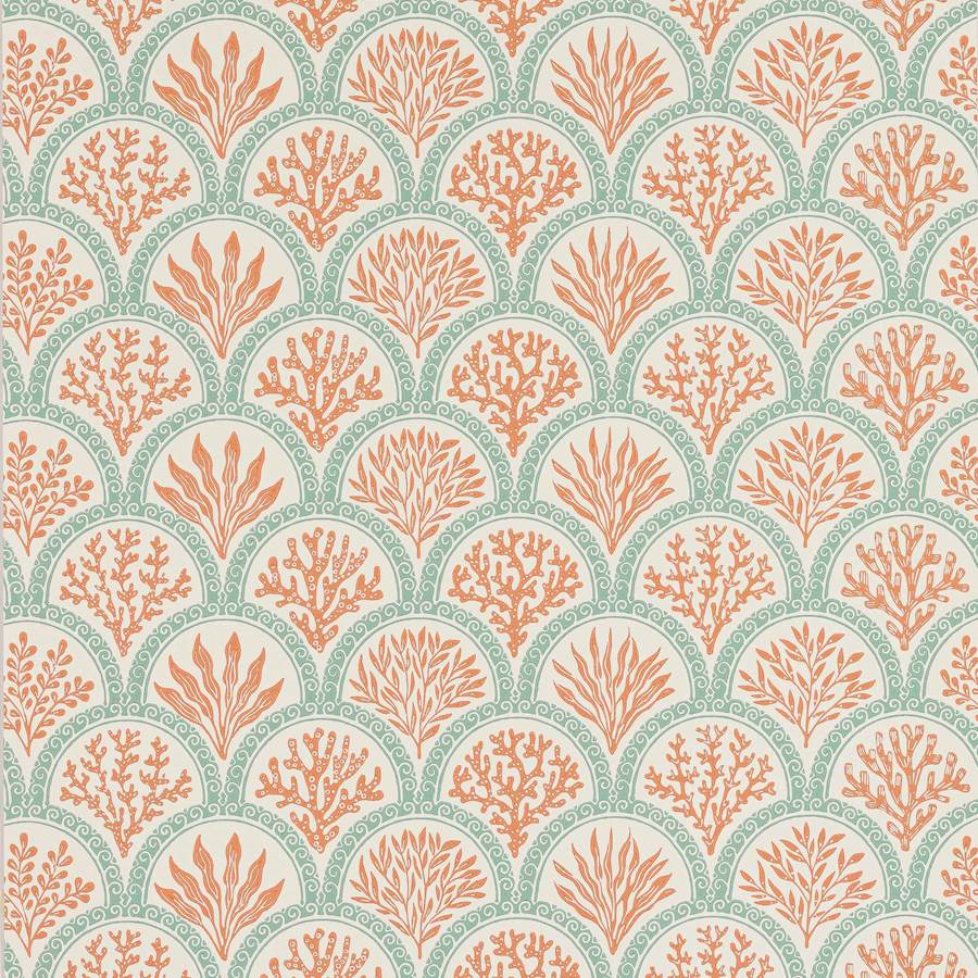 Coralli Wallpaper - Tomato/Blue - J186W-06 - Jane Churchill