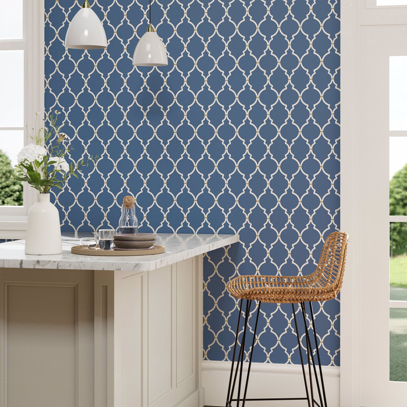 Empire Trellis Wallpaper - Indigo/Linen - DART216338