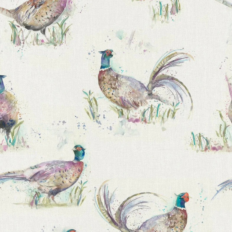 Dashing Pheasants Linen Fabric