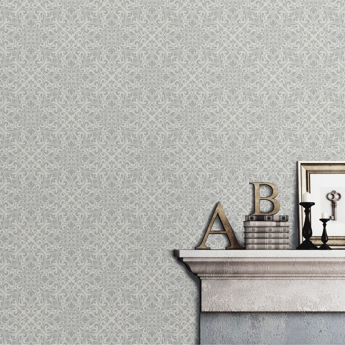 Sofia Damask Wallpaper - Silver - Debona