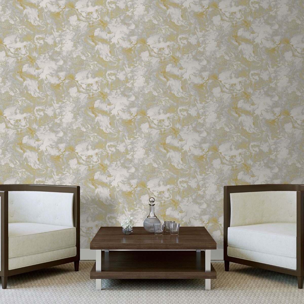 Liquid Marble Wallpaper - Gold / Grey - Debona