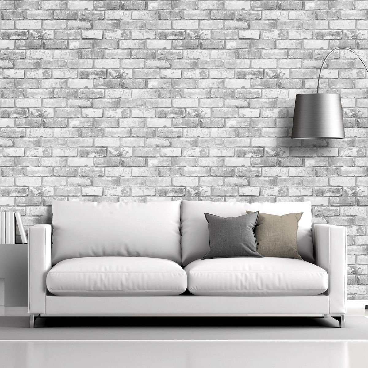 Brick Effect Wallpaper - White - Debona