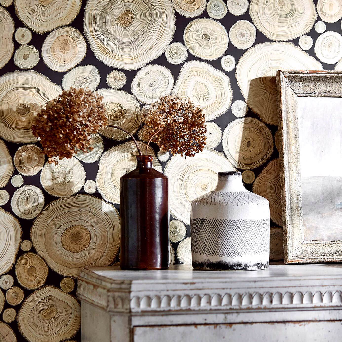Alnwick Logs Wallpaper - Lacquer Black - DEBB216510