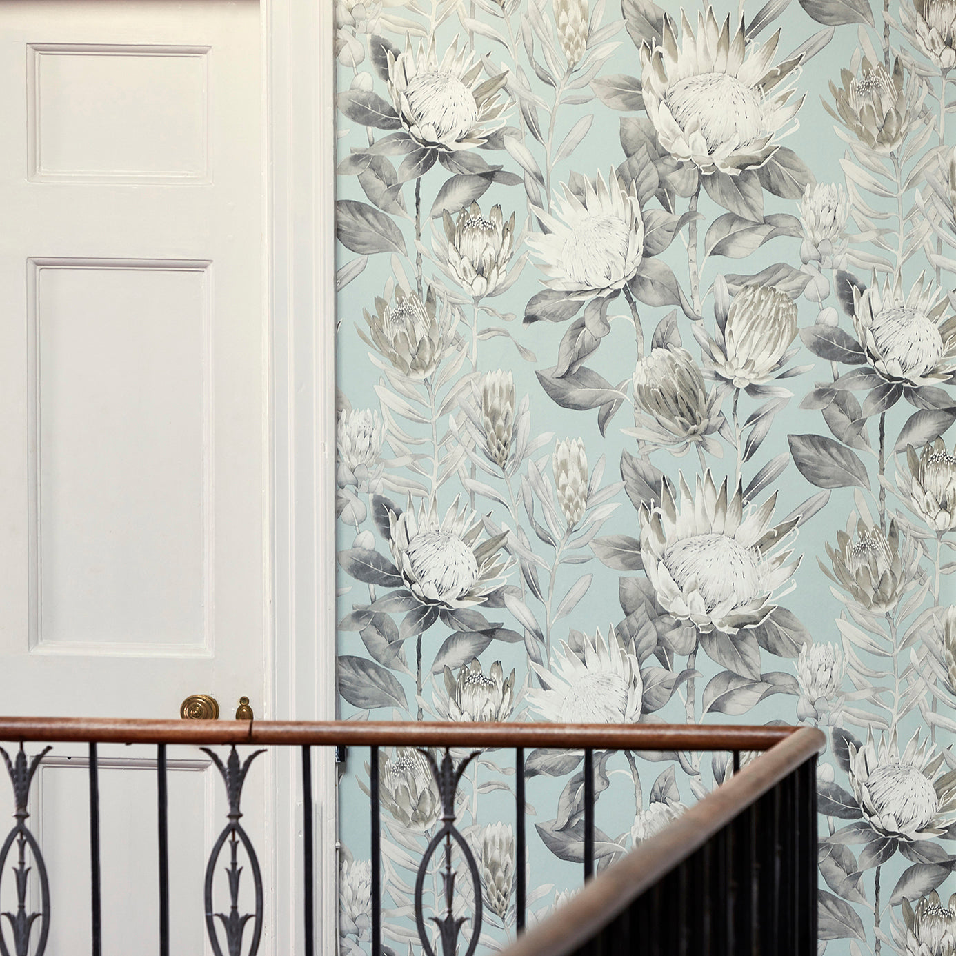 King Protea Wallpaper - Aqua/Linen - DGLW216645
