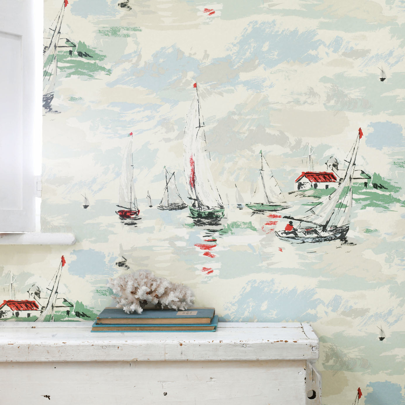 Sail Away Wallpaper - Sea Green - DVIN214588