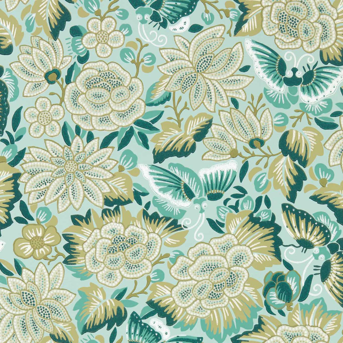 Amara Butterfly Wallpaper - Bamboo/ Fountain Green - DWAW217118