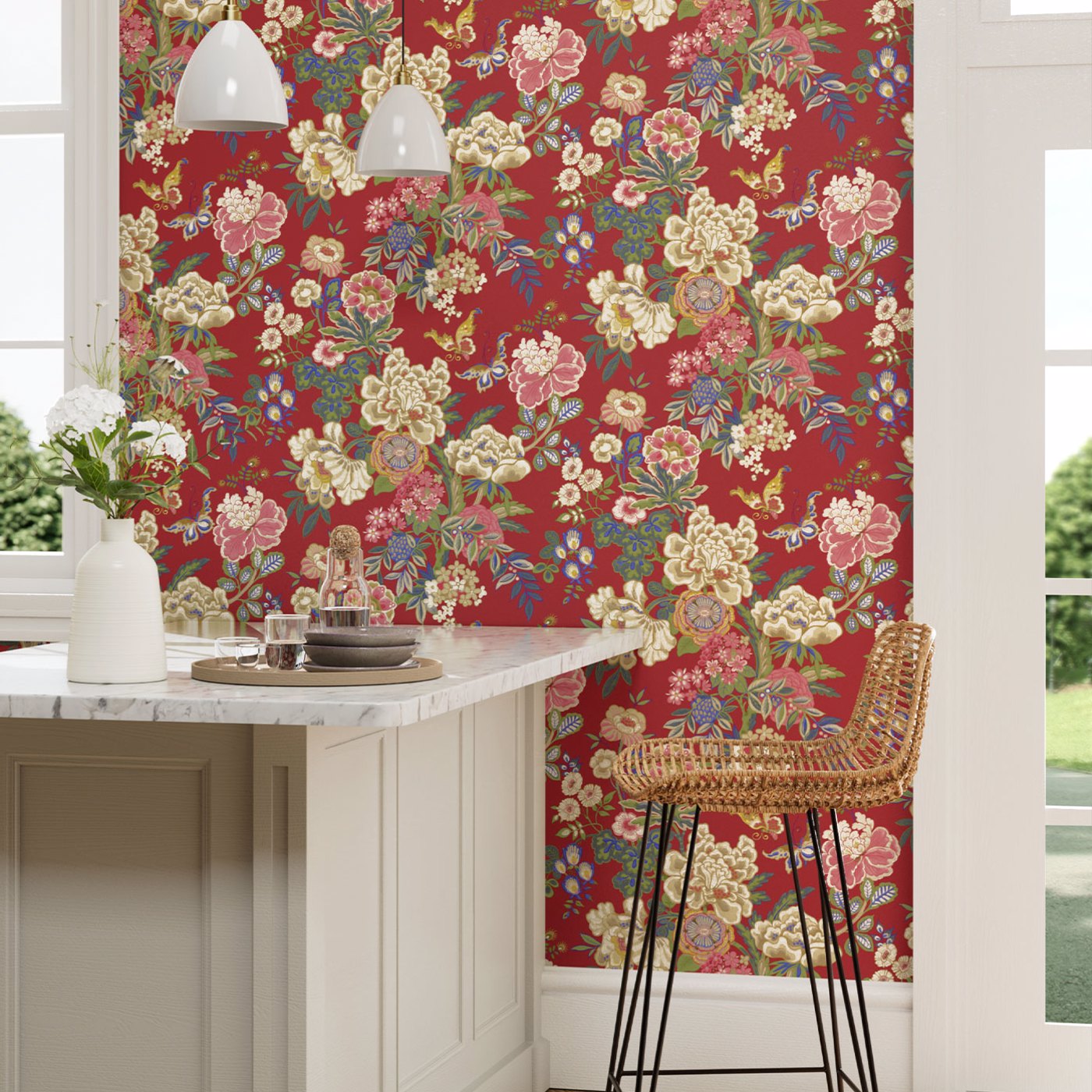 Emperor Peony Wallpaper - Cinnabar Red - DWAW217119