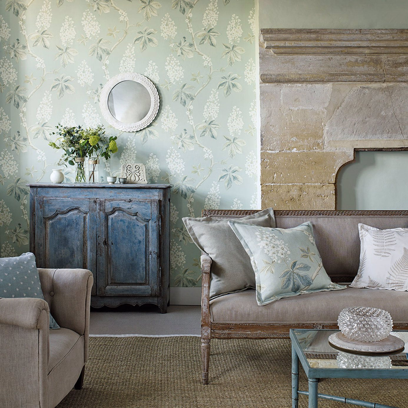 Chestnut Tree Wallpaper - Seaspray/Peony - DWOW215710