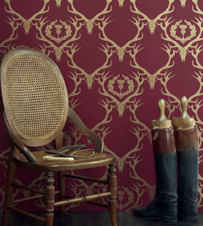 Deer Damask Wallpaper - Claret Gold - BG0100 - 402 - Barneby Gates