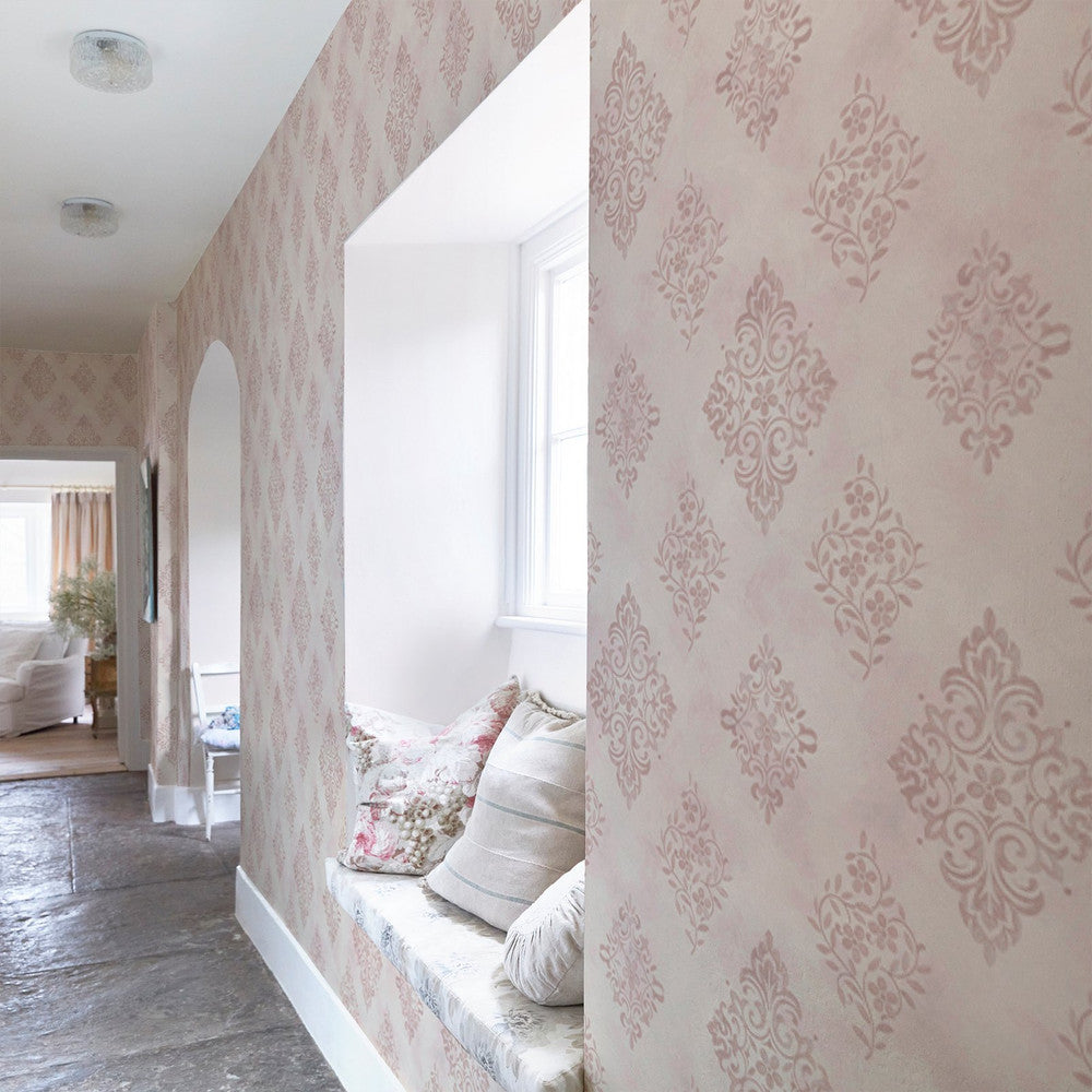 Diamond Motif Wallpaper - Pink - Shabby Chic
