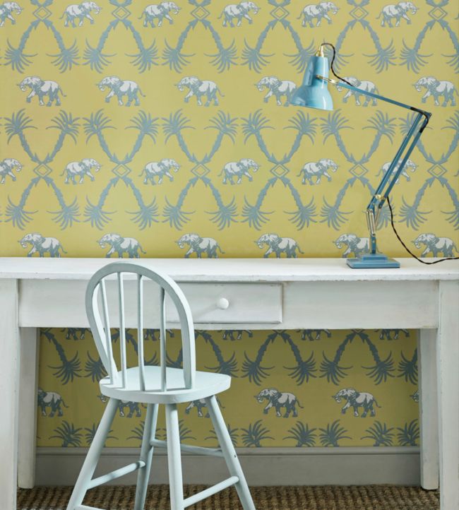 Elephant Palm Wallpaper - Ochre / Blue - BG2100202 - Barneby Gates
