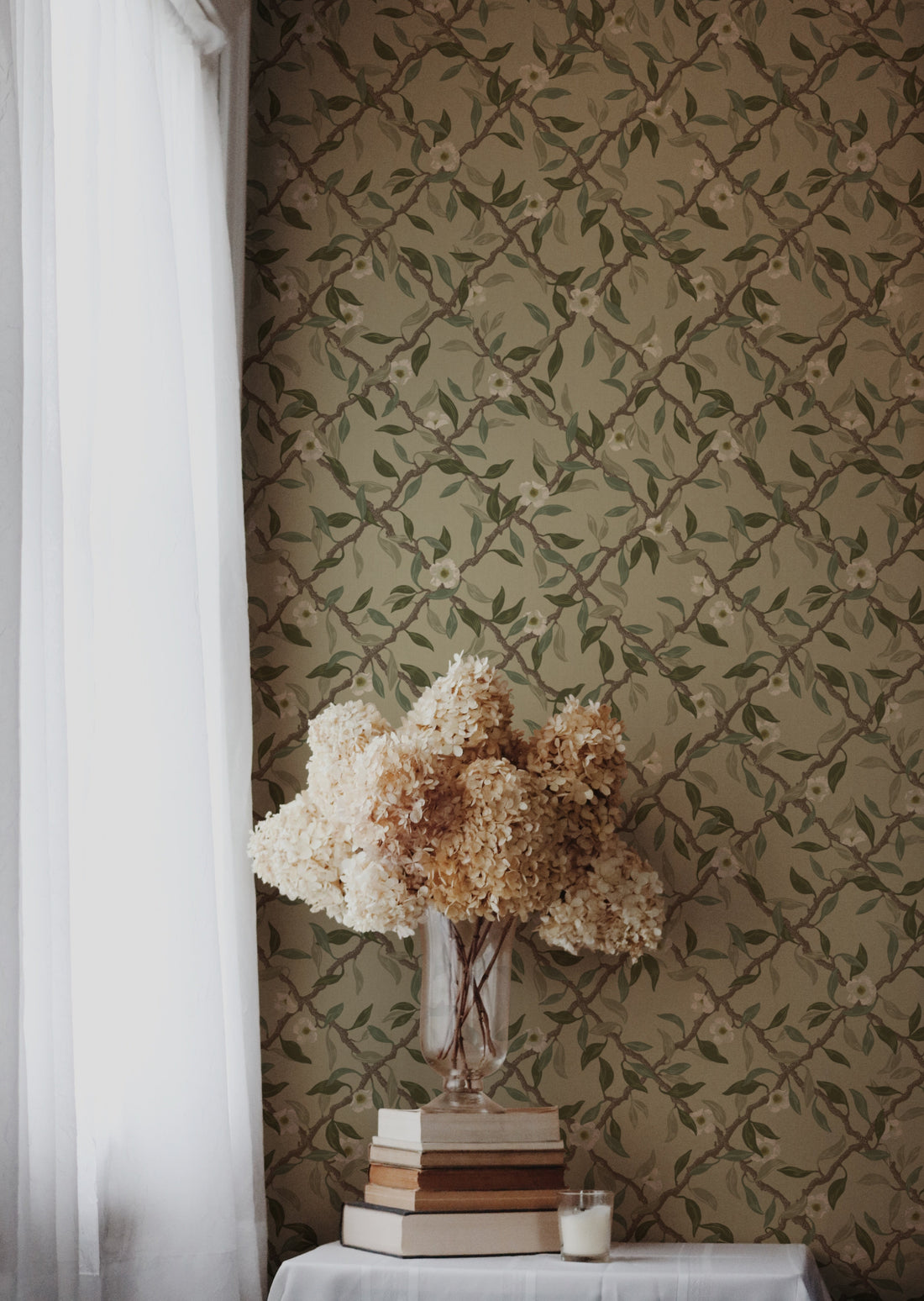 Espalier Wallpaper - Sage Green - Summer Gray