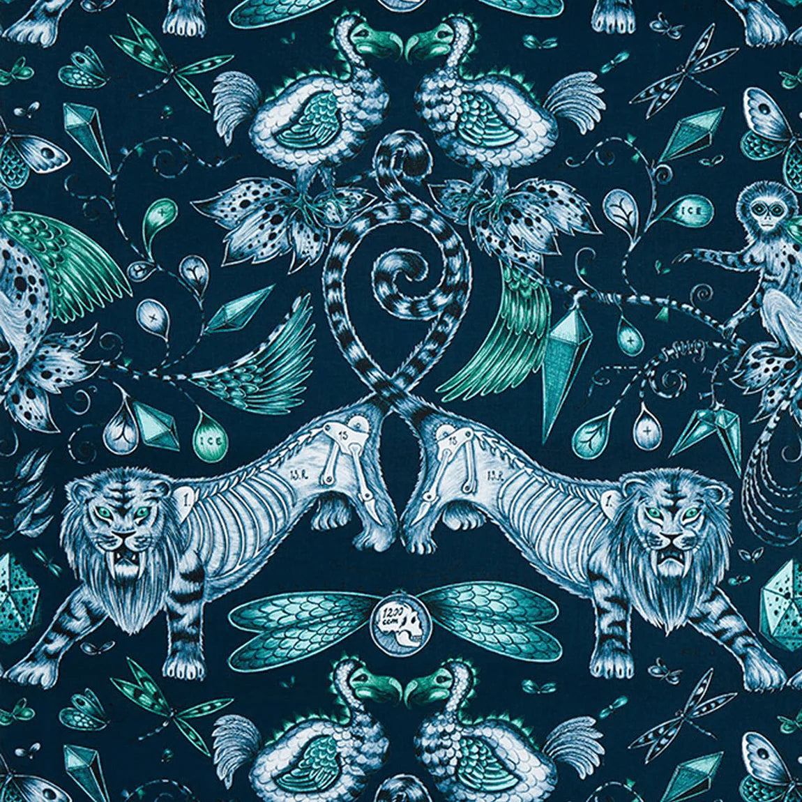 Extinct Cotton Satin Fabric - Teal - Emma J Shipley