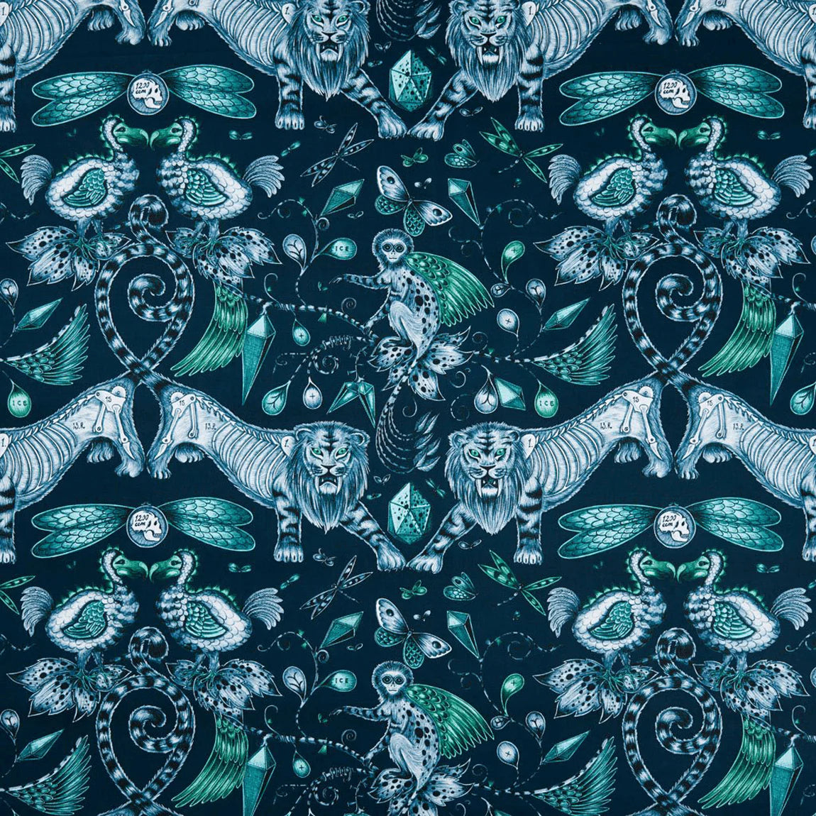 Extinct Cotton Satin Fabric - Teal - Emma J Shipley