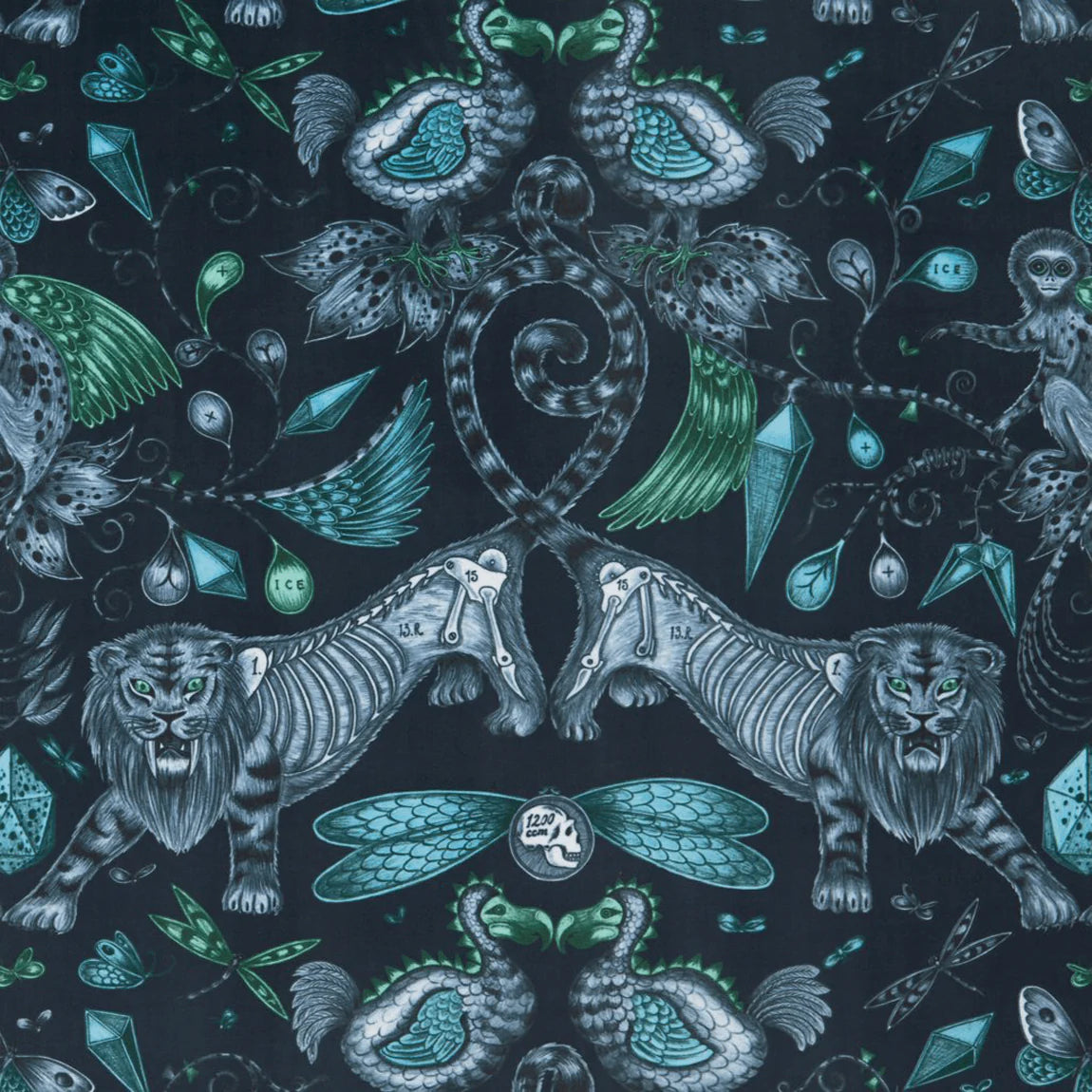 Extinct Velvet Fabric - Teal - Emma J Shipley