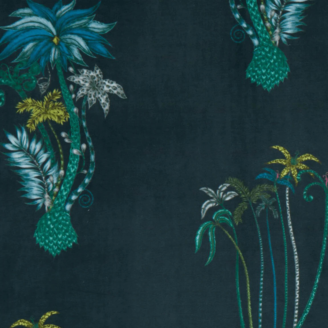 Jungle Palms Velvet Fabric - Teal - Emma J Shipley