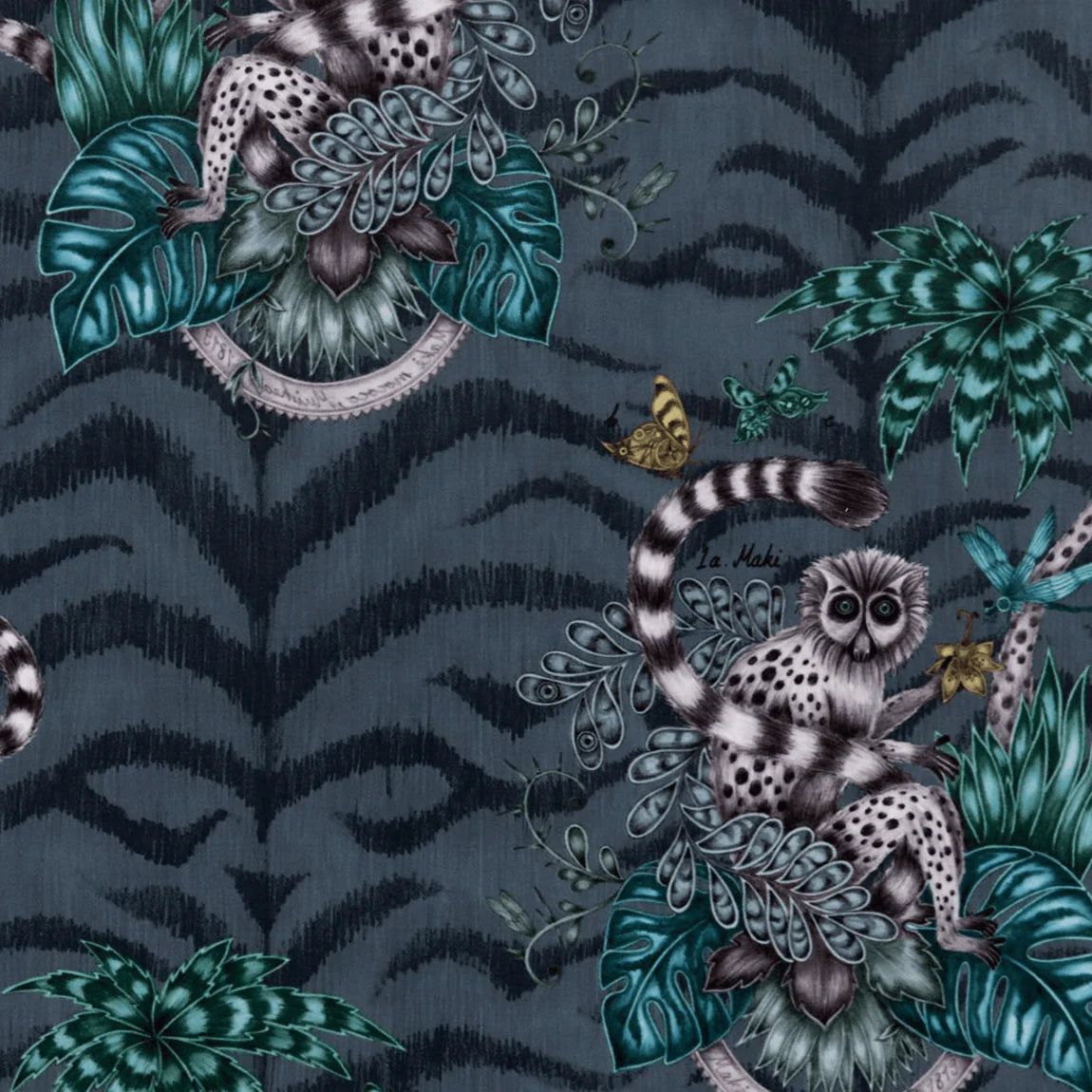 Lemur Velvet Fabric - Blue - Emma J Shipley