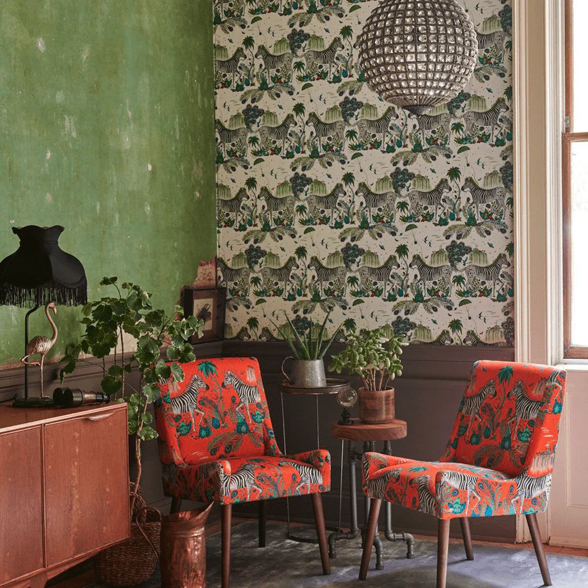 Lost World Cotton Satin Fabric - Red - Emma J Shipley