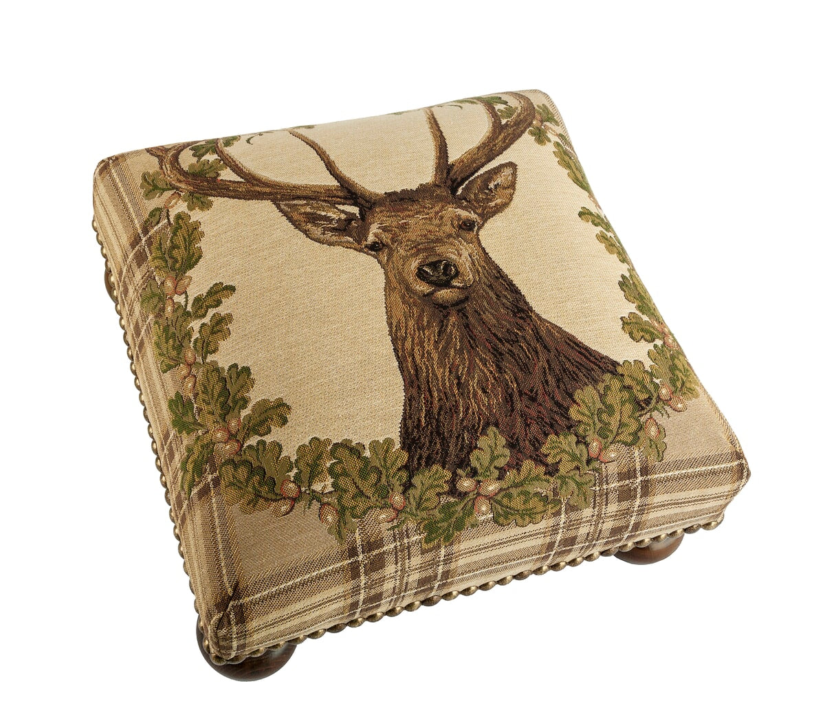 Stag Beige Tartan Tapestry Footstool