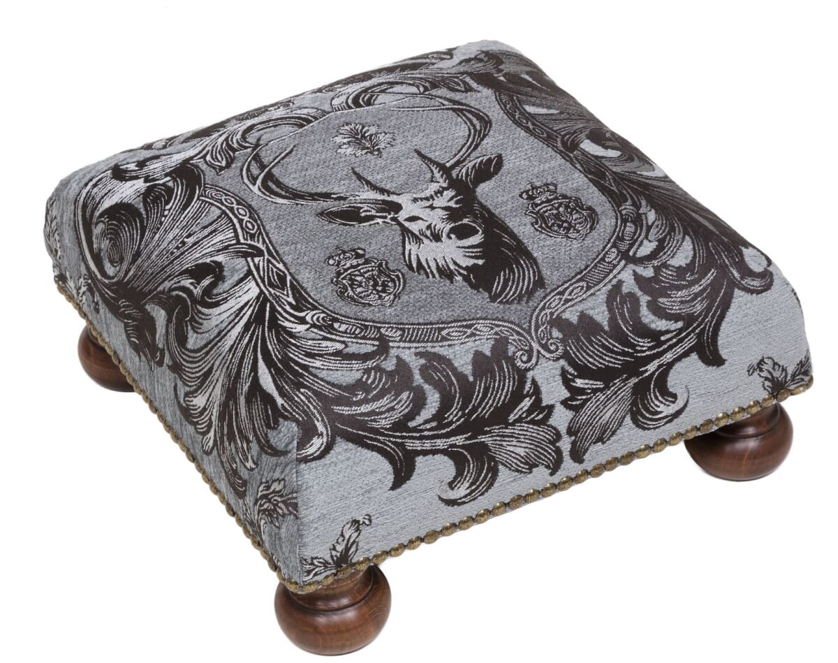 Regal Stag Silver Tapestry Footstool