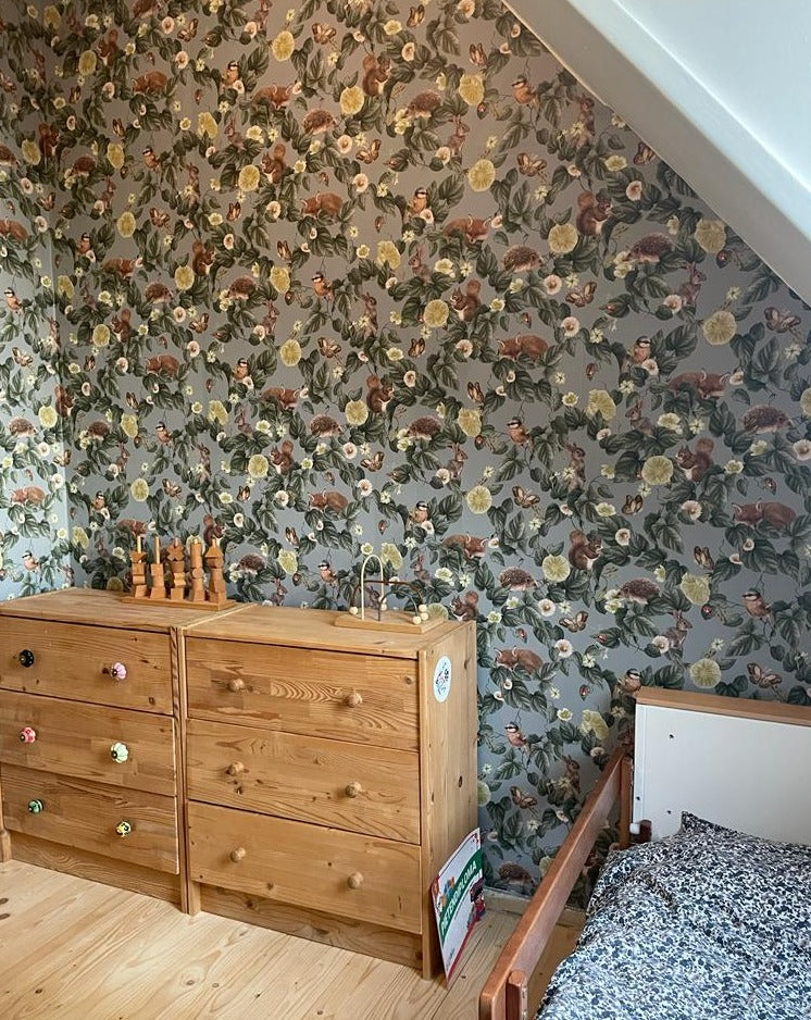 Forest Lullaby Nursery Wallpaper - Bluish - Summer Gray