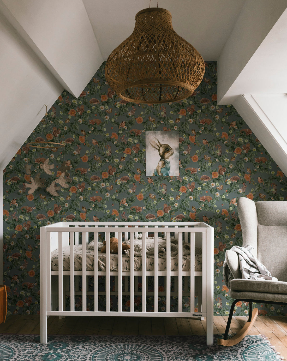 Forest Lullaby Nursery Wallpaper - Teal - Summer Gray