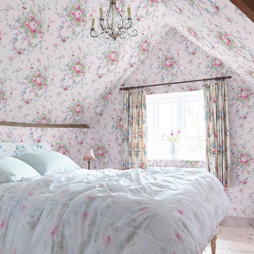 Garden Floral Wallpaper - Pink Blue - Shabby Chic