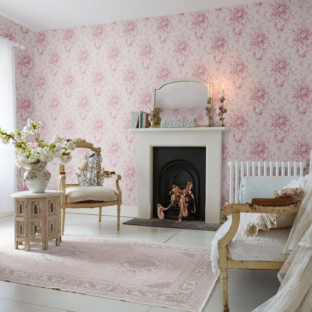 Garden Floral Wallpaper - Pink Tonal - Shabby Chic