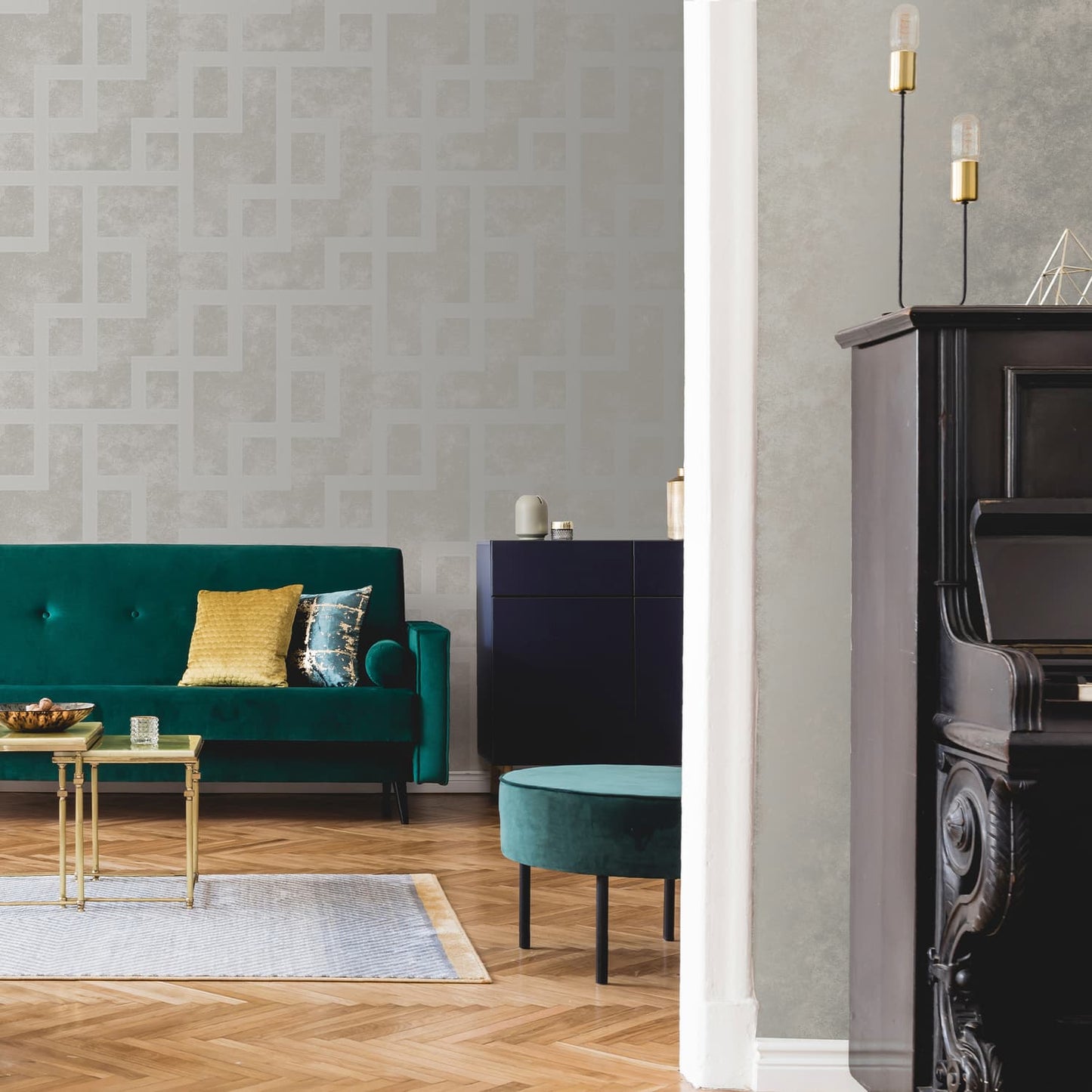 Gilded Greek Key Wallpaper - Pearl - Boutique Luxury