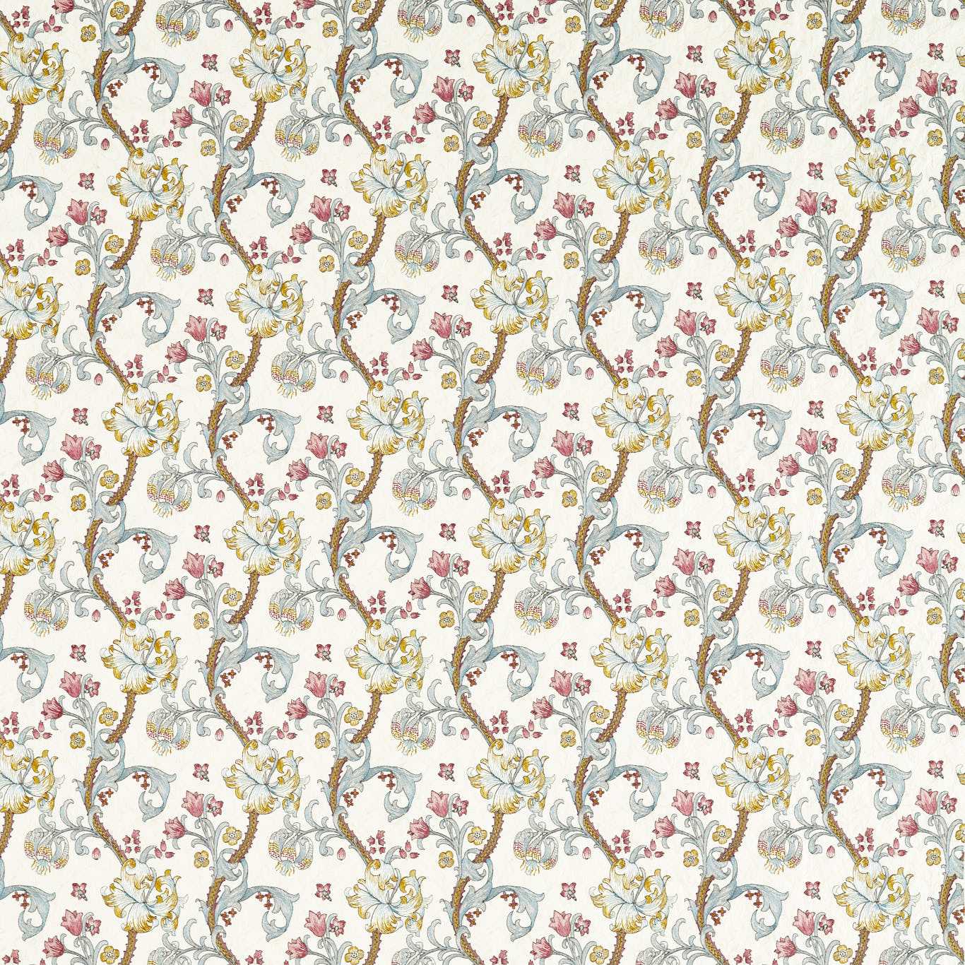 Golden Lily Embroidery Fabric - Plum/Denim - F1742/04 - Clarke & Clarke