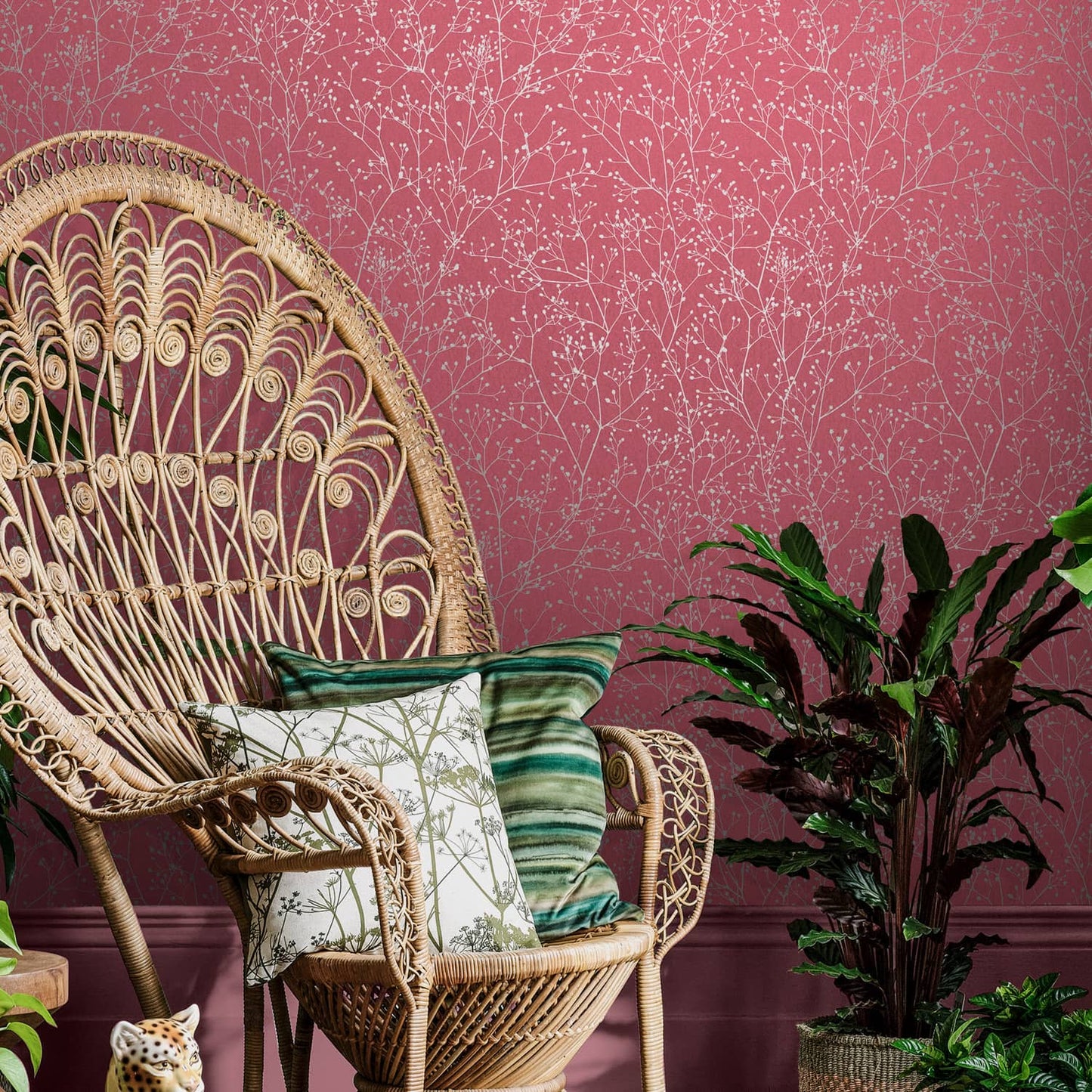 Gypsophila Wallpaper - Raspberry & Silver - Clarissa Hulse