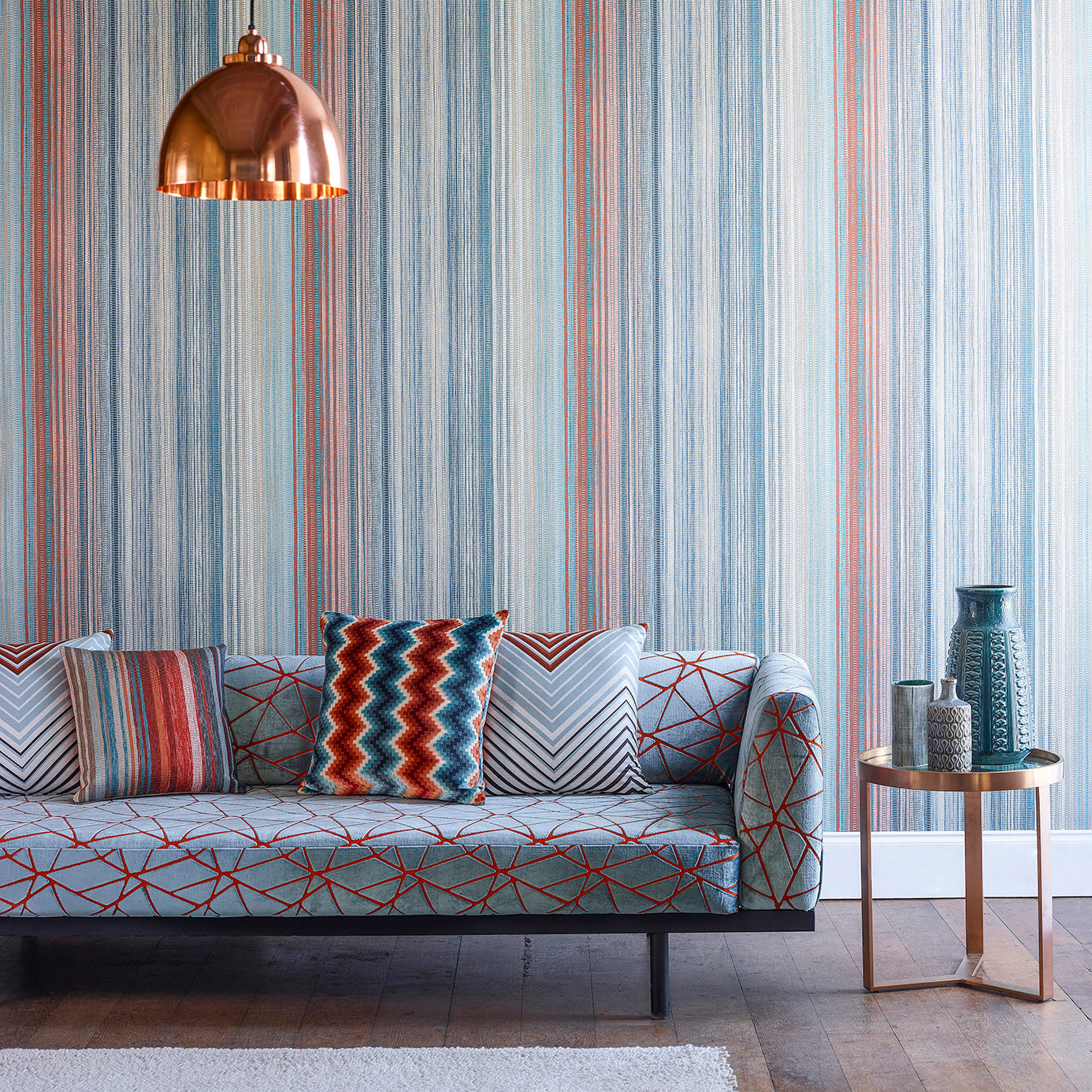 Spectro Stripe Wallpaper - Teal/Sedona/Rust - HMWF111961