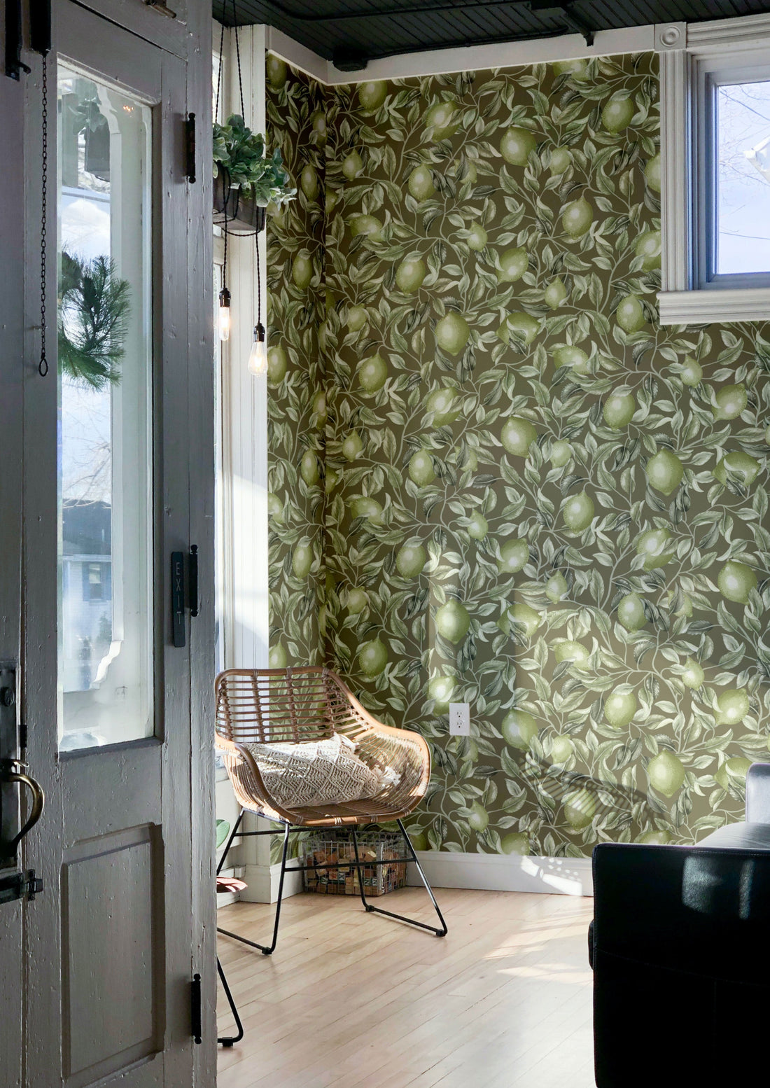 Lemon Trees Wallpaper - Olive Green - Summer Gray