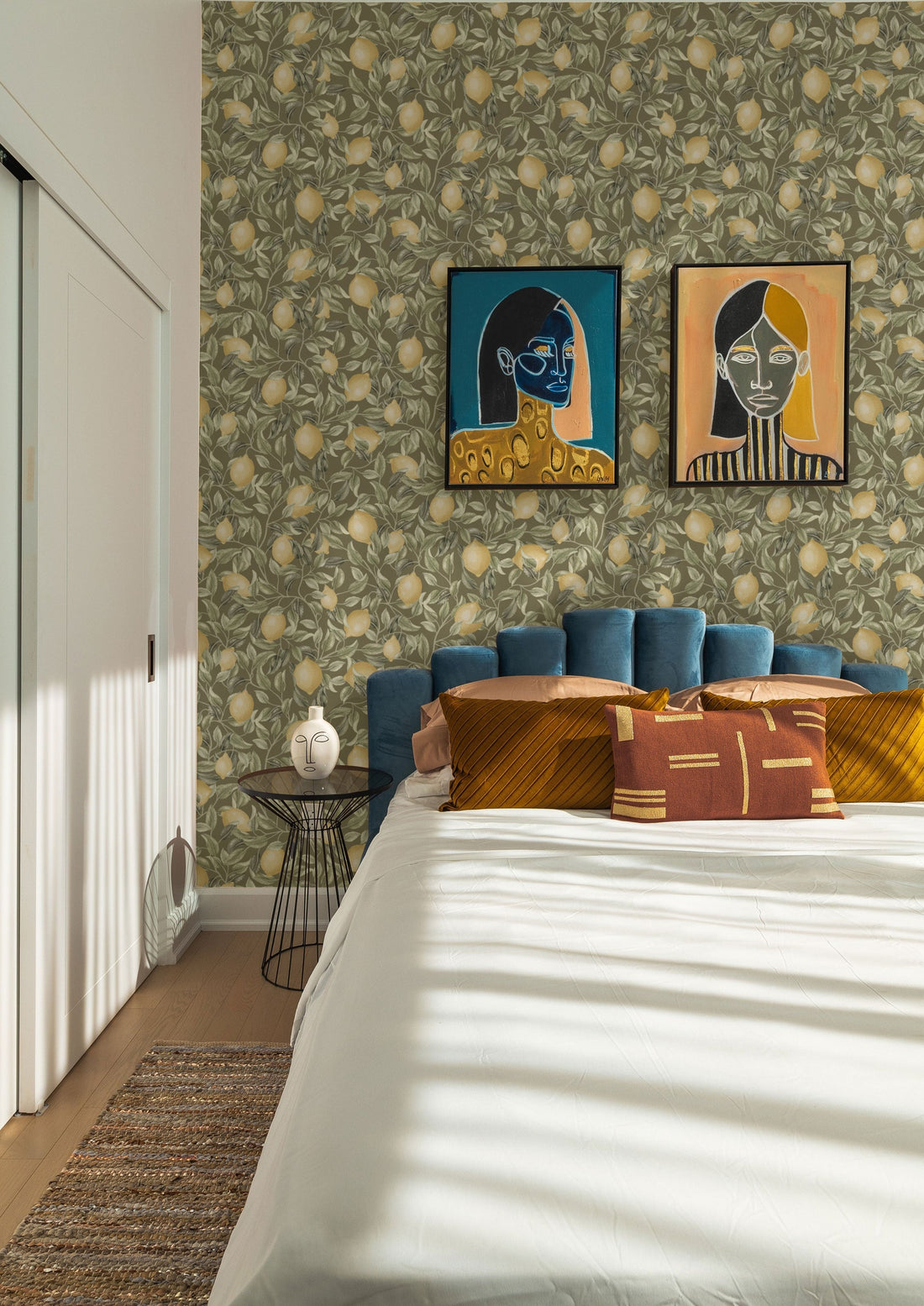 Lemon Trees Wallpaper - Sage Green - Summer Gray