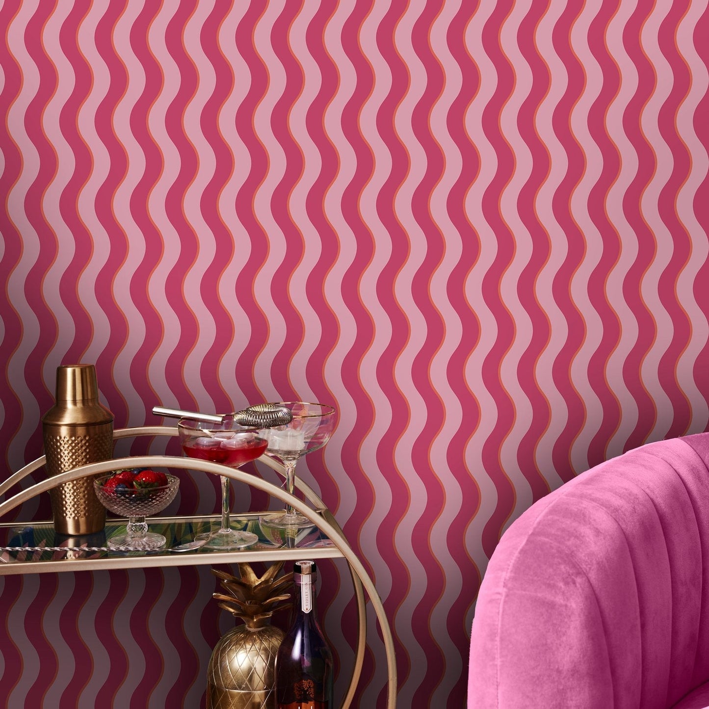 Making Waves Wallpaper - Raspberry & Tangerine - Envy