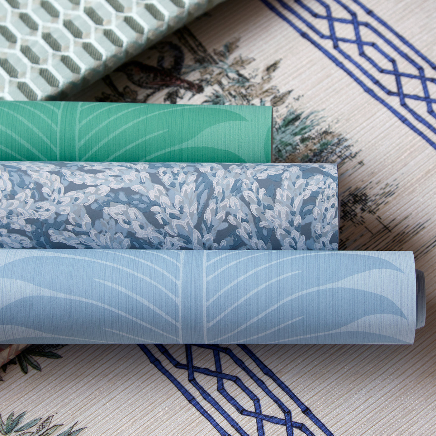 Marsden's Palm Damask Wallpaper - Blue Stone - ZCOT313023 - Zoffany