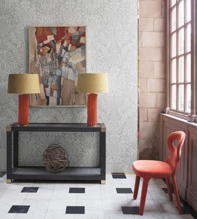 Mitford Damask Wallpaper - Platinum Grey - ZDAR312863 - Zoffany