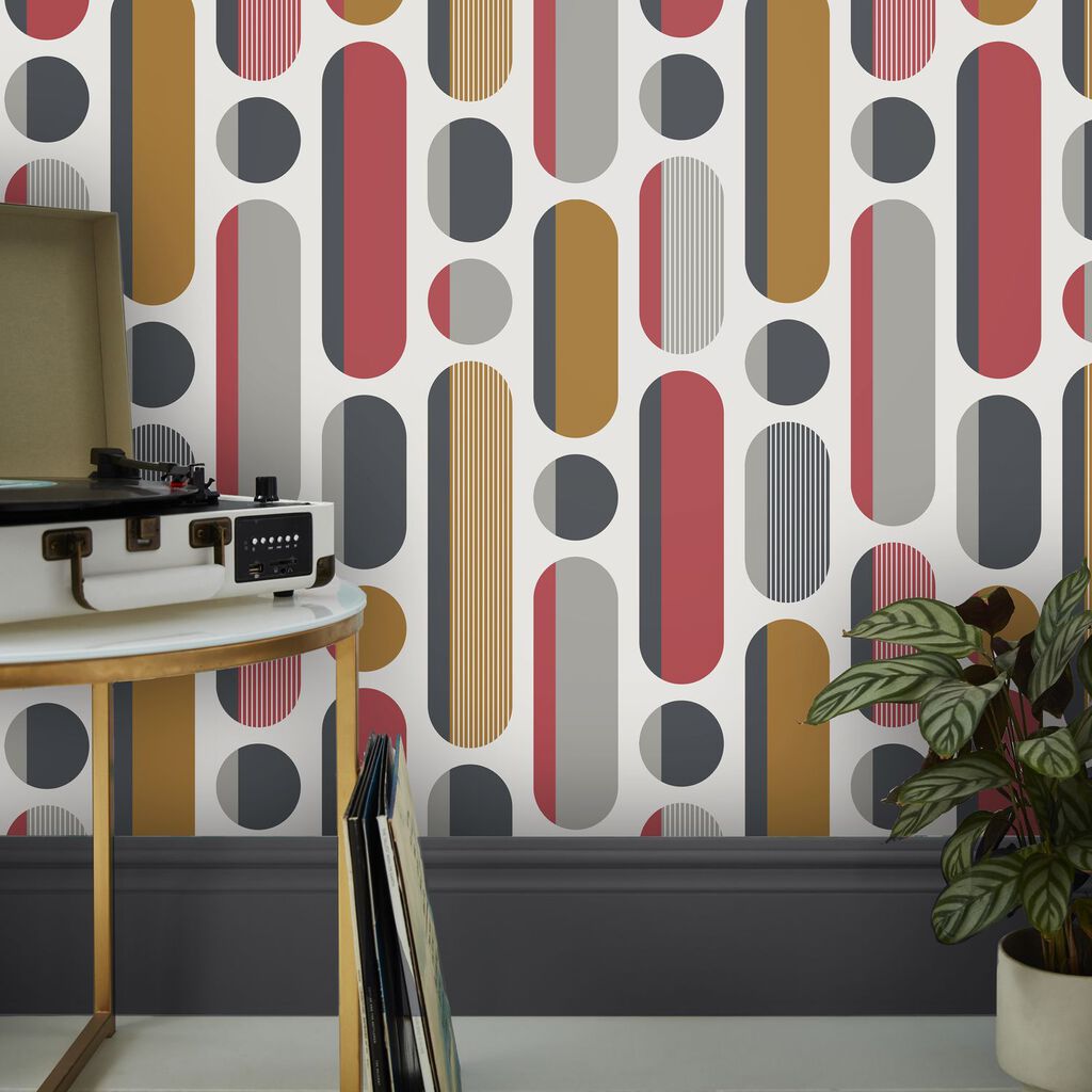 Morse Wallpaper - Red & Grey & Mustard - Envy