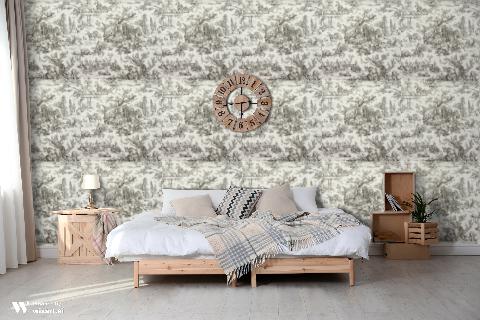 Le Hameau Charcoal Wallpaper - Brunschwig & Fils