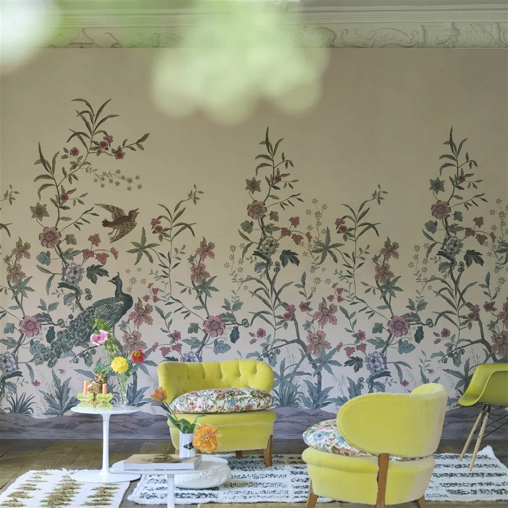 Peacock Toile Scene 1 Wallpaper