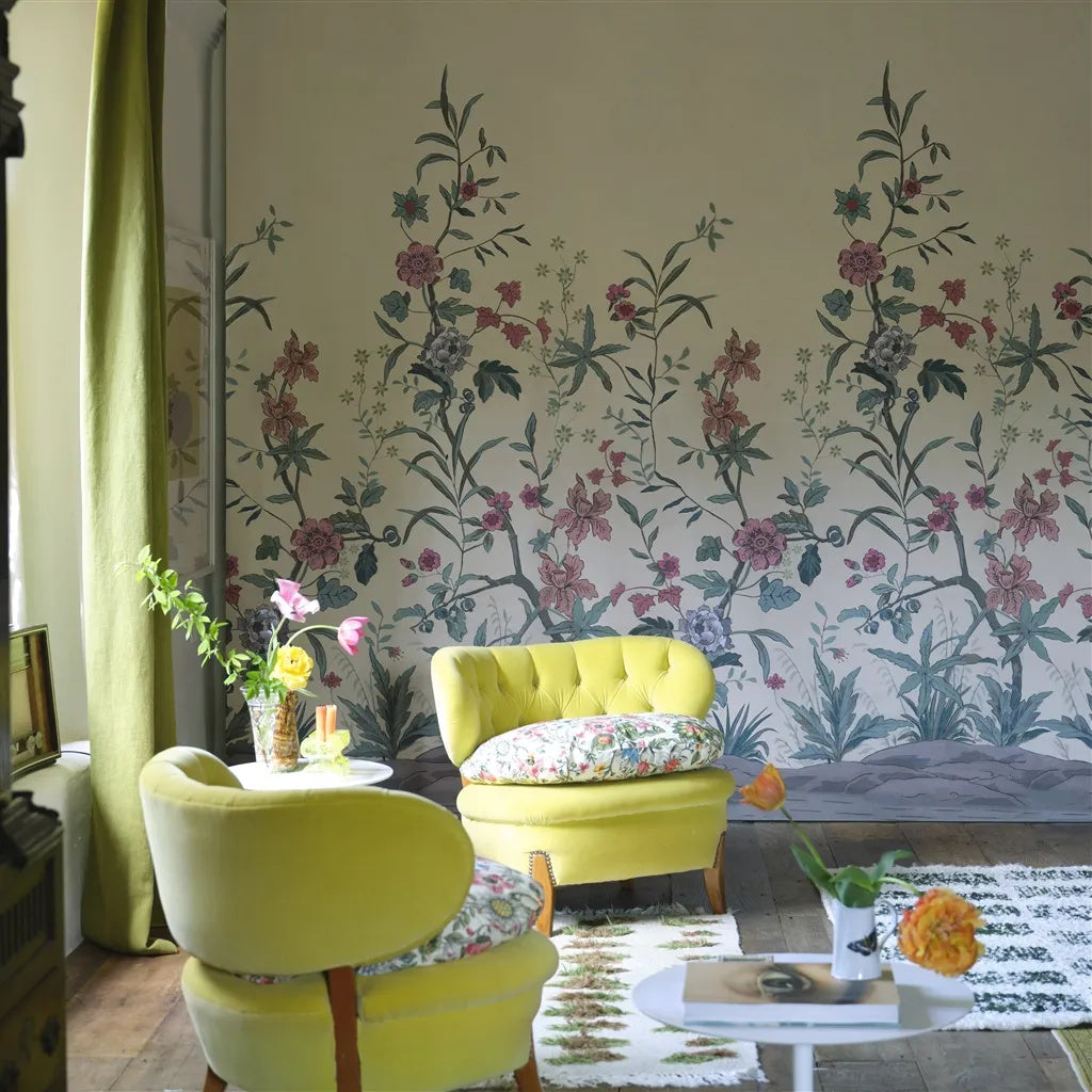 Peacock Toile Scene 2 Wallpaper
