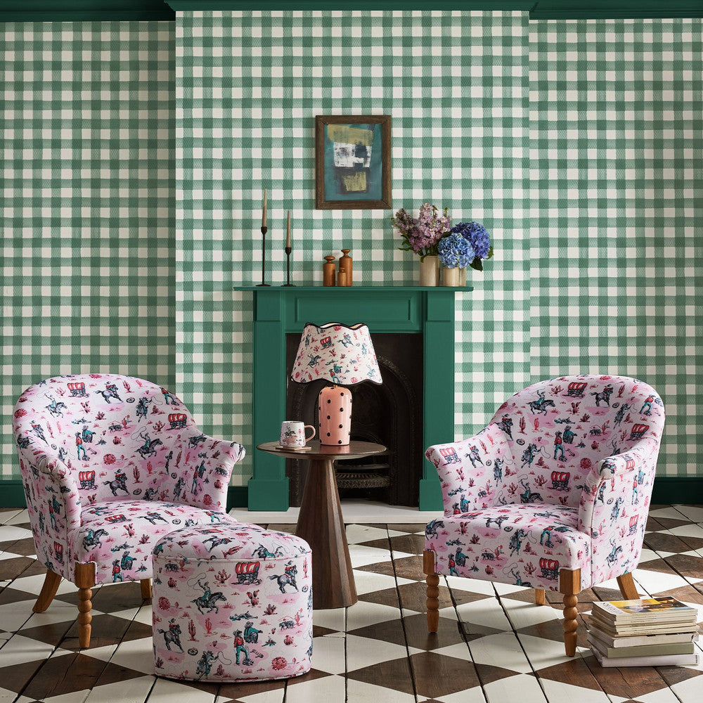 Painted Gingham Wallpaper - Green - 125516 - Cath Kidston